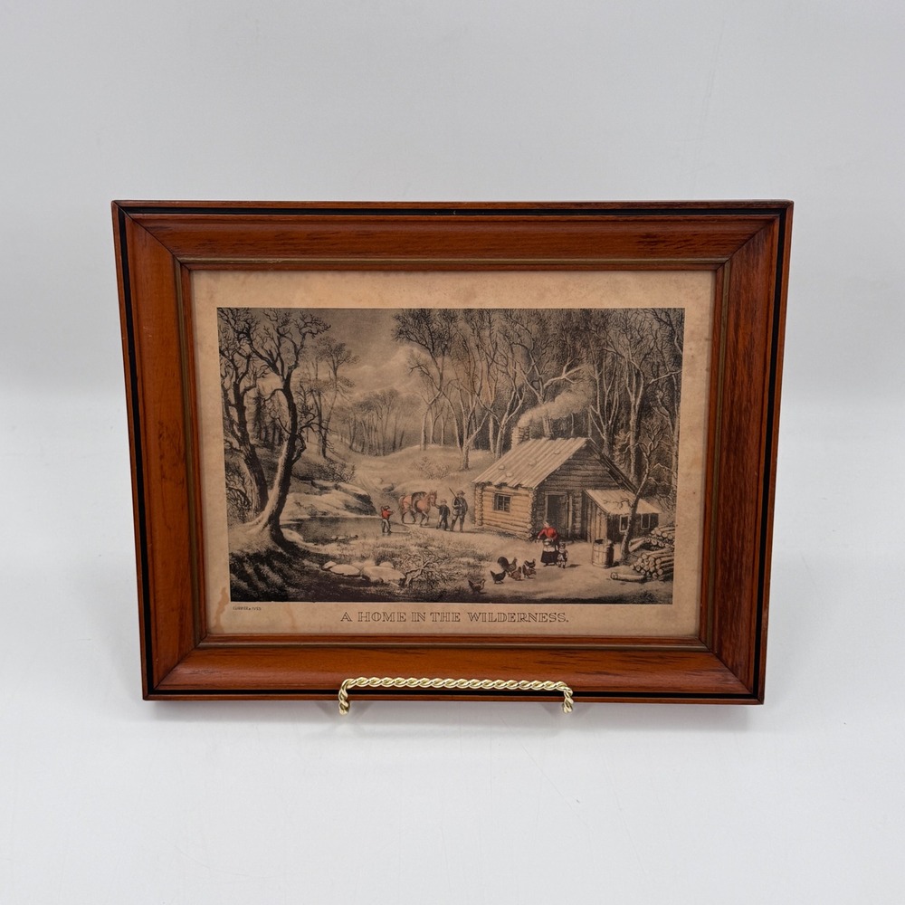 Vintage Currier & Ives "A Home in the Wilderness" Framed Americana Print 12x15